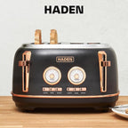 Haden Dorset 4 Slice Wide Slot Stainless Steel Toaster with Adjustable Browning Control & Non-Slip Feet, Black & Copper