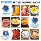 KOIOS Immersion Blender, 1000W Anti-scratch 3-in-1 Hand Blender, Upgraded 12 Speed Stainless Steel Blade Stick Blender with Turbo Mode, Whisk and Milk Frother, Non-BPA, Blue