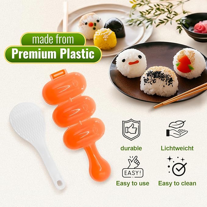 Rice Ball Maker Mold & Sushi Maker Rice Ball Mold with 2 Riceball Shaker and 2 Rice Paddle - Easy to Use Rice Ball Mold Shaker for Perfect Onigiri and Sushi - Fun Kitchen Tool