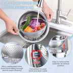 TeamFar 4-1 Colander with Bowl Set, Rotatable Colander for Kitchen, Stainless Steel Food Strainers and Colanders Mixing Bowl with Graters, for Veggies Fruits Washing, Pasta Straining - Khaki