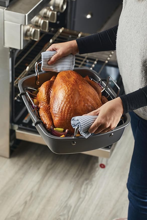 Circulon Total Bakeware Nonstick Roaster, Roasting Pan with Rack, 17-Inch x 13-Inch, Gray