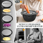 4-1 Colander with Bowl Set - Colander for Kitchen - Rotatable Strainers and Colanders(Patented) - Pasta Strainer - Bowl With Colander & New Upgraded Graters for Fruit Veggie, Kitchen Essentials, Black