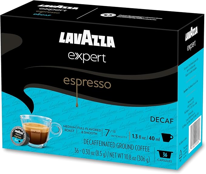 Lavazza Expert Espresso Decaf Capsules, Medium Roast, Arabica and Robusta Blend, Compatible with Lavazza Classy Machines (36 Capsules)