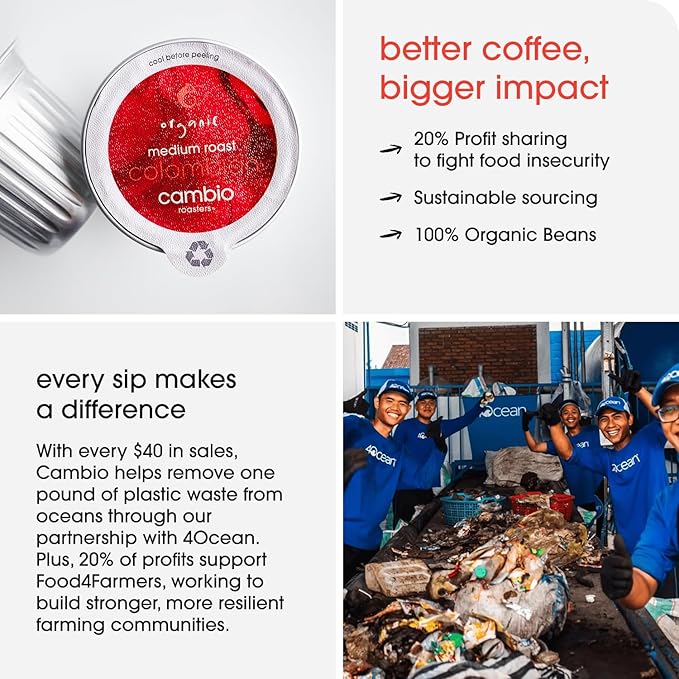 Cambio Roasters Colombian Organic Coffee K Cups for Keurig, Medium Roast Coffee K-Cup, Only Aluminum Keurig K Cups with Organic Beans, More Flavor & Longer Lasting Freshness, Medium Roast, 60 count