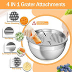 Nicdiet Mixing Bowls with Airtight Lids, Stainless Steel Mixing Bowl Set with 3 Metal Nesting Bowls, Colander & Grater, Non-Slip Bottoms, Size 1.5, 2.5, 5 QT, Great for Mixing & Serving, Khaki