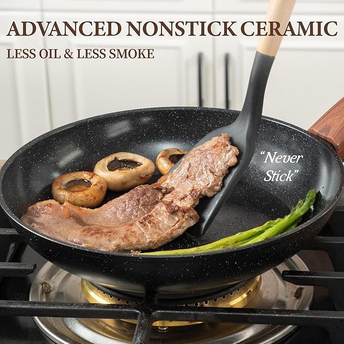 26Pcs Pots and Pans Nonstick Ceramic Cookware Set Nontoxic Kitchen Cooking Set with Steamers Utensils Induction Compatible, PFAS/PFOA Free, Oven and Dishwasher Safe, Black