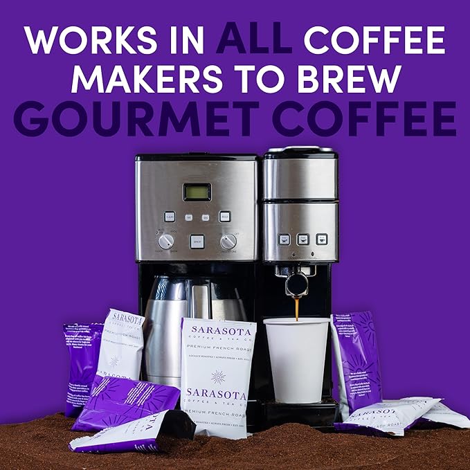 Coffee Packets – Dark French Roast Ground, 2.5oz Extra-Strong Pre-Measured Packs for 12-Cup Drip Brewers, Bulk Single-Pot Fractional Bags, 36 Count | Sarasota Coffee