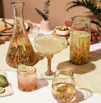 Twine Segunda Vida Artistico 100% Recycled Glassware Tumblers, Hand Blown Cocktail Glasses for Dinner Party, Icon Glasses Gifts, Stemless Margarita Mexican Glassware, Set of 2, 13 oz, Multicolor