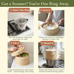 HAPPi STUDIO Stainless Steel Bamboo Steamer Ring - Fits 8 10 11 12 Inch Bamboo Dumpling Basket - Dim Sum Steamer Ring Adapter for Wok, Pot, Rice Cooker
