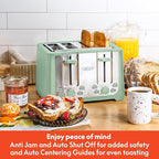 BELLA 4 Slice Toaster with Auto Shut Off - Extra Wide Slots & Removable Crumb Tray and Cancel, Defrost & Reheat Function - Toast Bread & Bagel, Sage