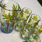 Tropical Summer Glass Jug Caribbean Mix Rum Punch Coconut Tree Pool Party Colorful Design Tiki Bar Engraved Jugs To Pour Into Drinking Glasses Margarita Mojito Martini Whiskey Sour Beach Water Palm