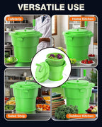 WantJoin Commercial Salad Spinner - 6 Gallon Salad Dryer w/Silicone Anti-slip Mat & Draining Hose, Green, 24Qt Manual Salad Spinner for up to 7 Heads of Lettuce Spinner Large for Catering