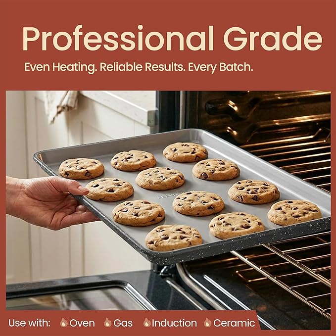 Bakken 8-Piece Stackable Bakeware Set – Ceramic Non-Stick, Oven-Safe Baking Sheets & Pans, PTFE/PFOA/PFOS-Free, Ergonomic Handles, Includes Cooling Rack – Healthy, Non-Toxic Baking Essentials