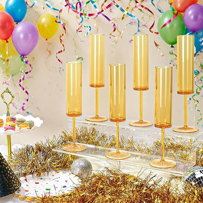 24 PCS Amber Champagne Flutes Plastic 5.4 Oz Acrylic Champagne Glasses Mimosa Flutes Glass Colored Sparkling Wine Glass Reusable Amber Toasting Glasses for Weddings Party Bar Birthday Use