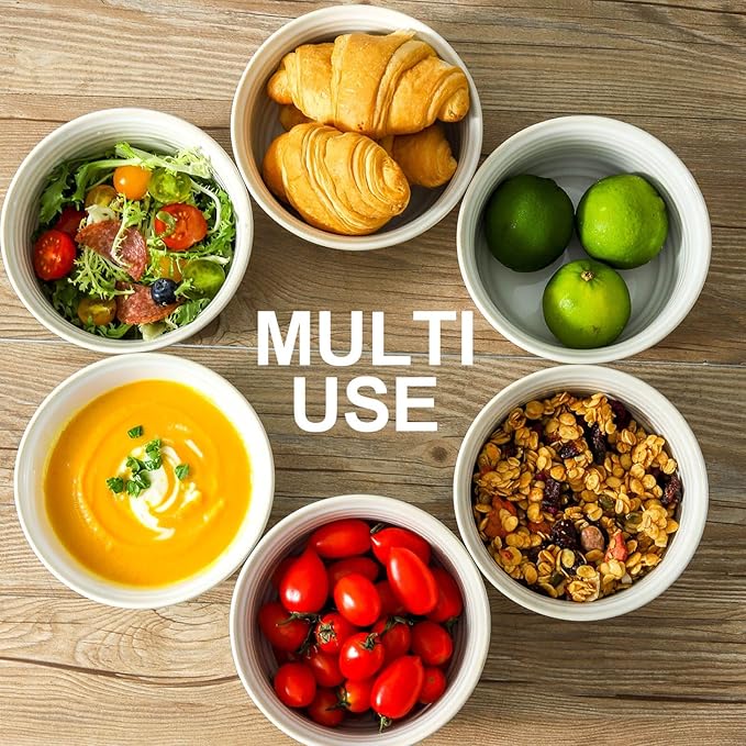 Hasense Cereal Bowls, 20 Ounce Soup Bowls Set of 6, Ceramic Deep Bowl for Kitchen, Perfect for salad Pasta Dessert Oatmeal, Dishwasher and Microwave Safe, Clay-Infused White