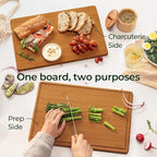 Keechee Bamboo Cutting Board with Non-slip Mat, Cutting Boards for Kitchen Meal Prep & Serving - Wood Serving Board Sets with Deep Juice Groove Ideal Kitchen Gifts