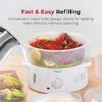 Rosewill Electric Food Steamer with 3 Tiers BPA-Free Stackable, Dishwasher Safe Baskets, 800W with fast steam heating within 40s, Auto shut-off and 60-min timer, 9.5 Quarts Capacity - White