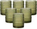 ZMOWIPDL Vintage Glassware Drinking Glasses Set of 6,12 oz Hobnail Glass Cups,Embossed Green Water Tumbler,for Beer,Cocktail,Whiskey,Juice and Various Mixed Drinks- 1 Cleaning Brush