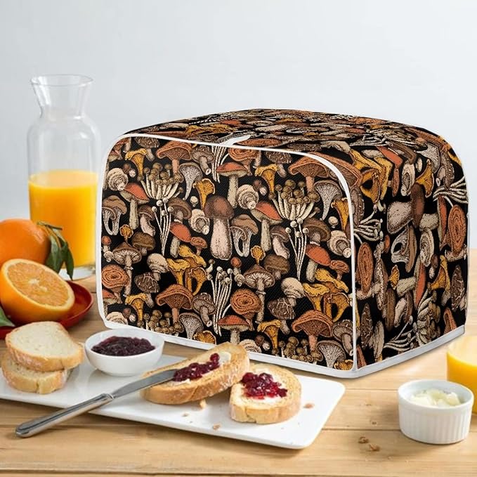 JEOCODY Mushroom Print Toaster Cover - Bread Maker Cover with Handle for Kitchen, Washable and Dust Protection