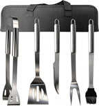 Small Travel 5-Piece 304 Stainless Steel Grill Tool Set with Storage Case – BBQ Grilling Accessories, Ideal Gift for Men & Cooking Lovers