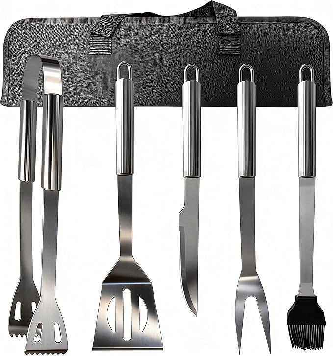 Small Travel 5-Piece 304 Stainless Steel Grill Tool Set with Storage Case – BBQ Grilling Accessories, Ideal Gift for Men & Cooking Lovers