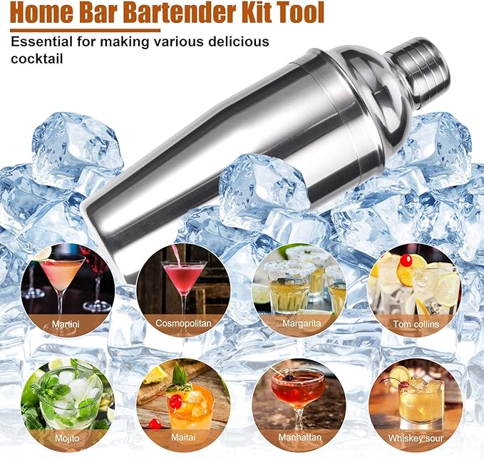 Cocktail Shaker Set,12 Piece 25oz Bartender Kit with Stand,Bar Set for Mixed Drink, Professional Bar Accessory : Shaker,Jigger,Strainer,Muddler,Liquor Pourers, House Warming Gifts