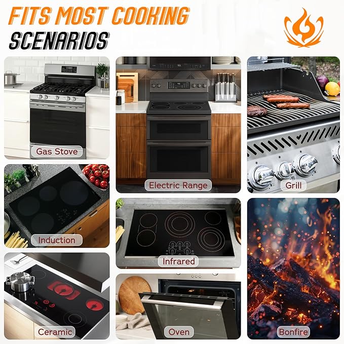 Premium Carbon Steel Griddle Comes with Grill Press, Large Non-Toxic Stovetop Flat Top Pan for Gas, Electric Range, Induction, Grill & Campfire, Pre-seasoned Nitride Coating, Oven Safe to 1200°F