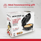 Holstein Housewares Stainless Steel 2 Section Omelet&Frittata Maker,Non Stick Coating,Easy To Clean,Indicator Lights,Compact Storage,Prepare Versatile Recipes in Minutes. 2 Portions,Black,(Pack of 6)