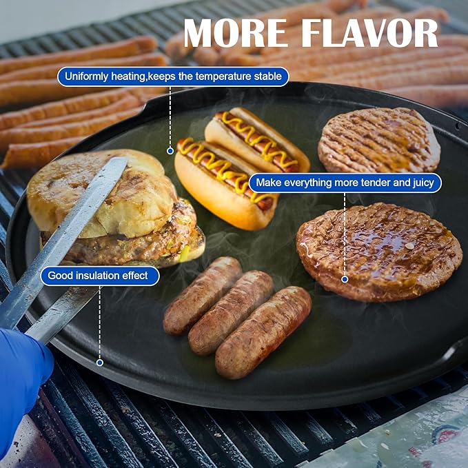 2-in-1 Cast Iron Griddle for Oklahoma Joe's 7577447P04 Charcoal Grill, 18 inch Non-stick Griddle Pan for Outdoor Weber, Nexgrill, Kamado, Big Green Egg 18 & 22 inch Charcoal Kettle Grill Accessories