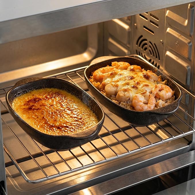 2-Pack Ceramic Au Gratin Baking Dishes with Handles, 8.7" Rectangular Small Casserole Dishes for Oven, Black Blue Glaze Mini Baking Dish Set, 16 oz Individual Serving Bakeware