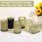 JOVGANK Green Vintage Hobnail Drinking Glasses Set of 6, Water Tumbler 15oz, Kitchen & Bar Beaded Highball Glasses, Beverage Glass Cups for Water, Beer, Juice, Housewarming and Mother's Day Gift
