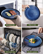 Famiware Star 12-Piece Stoneware Dinnerware Sets for 4, Reactive Glaze Plates and Bowls, Modern Rustic Dishes for Everyday & Formal Use, Chip/Scratch Resistant, Microwave/Dishwasher Safe, Nebulas Blue