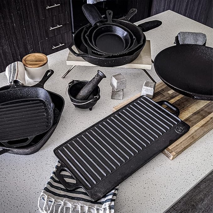 20 x 9 inch Large Reversible Seasoned Cast Iron Grill / Griddle