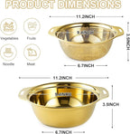 Colander 304 Stainless Steel 4-quart with Mixing Bowls, Strainer for Kitchen Food For washing vegetables, fruit, rice, Dishwasher Safe. (Gold 2PC)