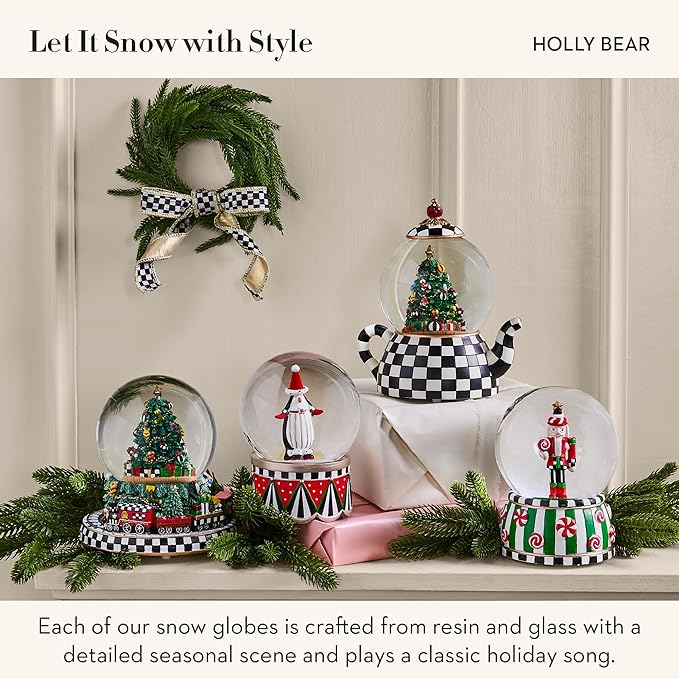 MACKENZIE CHILDS Snow Globe, Christmas Decor for Living Room, Holly Bear