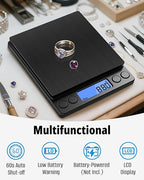 NEXT-SHINE Gram Scale 500g x 0.01g Precision, Mini Pocket Size Scales with 2 Plastic Trays LCD Display, Weighing Coffee Espresso Small Food