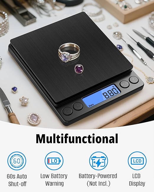 NEXT-SHINE Gram Scale 500g x 0.01g Precision, Mini Pocket Size Scales with 2 Plastic Trays LCD Display, Weighing Coffee Espresso Small Food