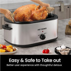 20 Quart Electric Roaster Oven with Self-Basting Lid, Turkey Roaster with Defrost Warm Function, Adjustable Temperature, Removable Pan Rack, Stainless Steel, Silver