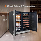 Ca'Lefort 30 Inch Wine and Beverage Refrigerator, 80 Can and 33 Bottle French Door Wine Refrigerator 36-72°F, 3 LED Wine Fridges with Glass Door, Built-in or Freestanding for Home/Kitchen (6.00 cu.ft)
