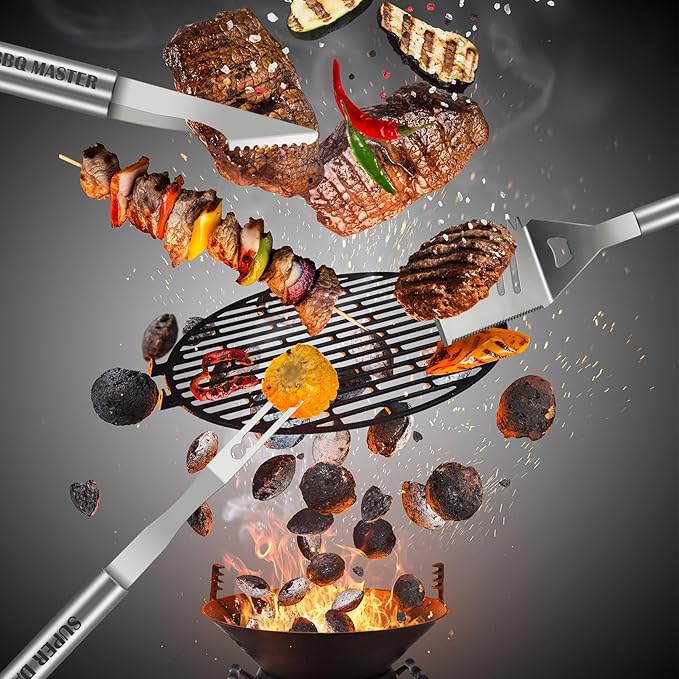 Dad Christmas Gifts from Daughter Son 19Pcs BBQ Grill Tools Set with Apron Portable Bag Heavy Duty Stainless Steel Grilling Utensils Barbecue Accessories Kit for Men Father Papa Birthday Present