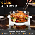 Granitestone 16Qt Large Glass Air Fryer Non Toxic – Family Sized Airfyrer Cooker with 3 Cooking Sections, Stainless Steel Racks, for French Fries, Chicken, No Preheat, Self Cleaning, Dishwasher Safe