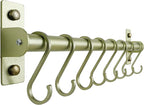 Dseap Kitchen Utensil Holder Hanger, Pot and Pan Rack Wall Mounted, Kitchen Rail with 8 Hooks for Hanging Cooking Utensils, Mugs, Spoons, Wall Mounted, Champagne Color