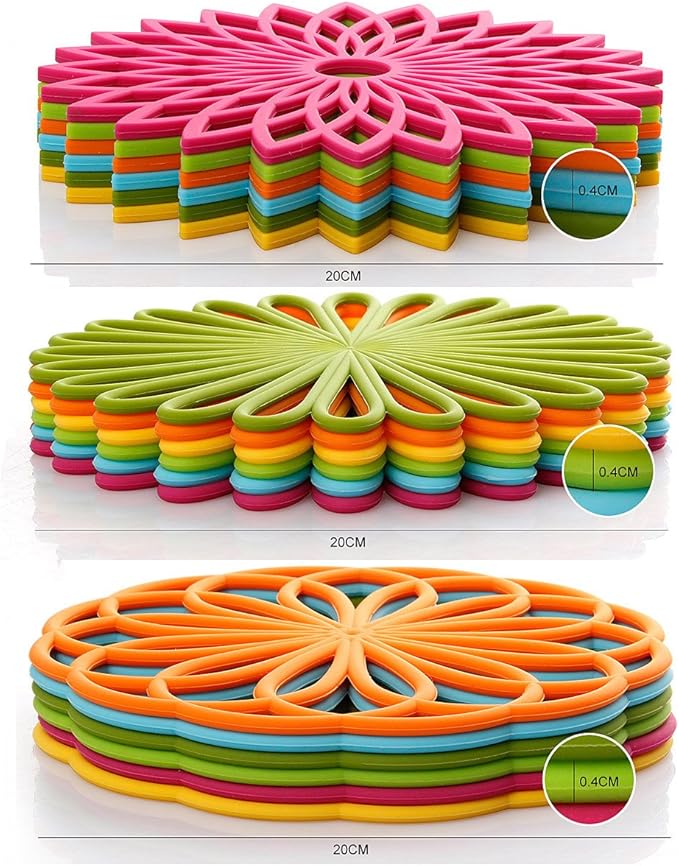ME.FAN Silicone Trivet Mat - Kitchen Hot Pads for Pots & Dish - Insulated Teapot Trivet - Flexible, Durable, Non-Slip Large Coasters 3 Set Light Blue