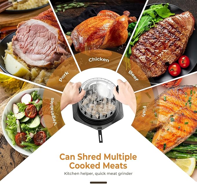 Cleangor Chicken Shredder Tool Twist Large, BPA Free Meat Shredder with Ergonomic Handle, Non-Slip Food Shredder Tool for Pork, Beef, Set of Chicken Breast Shredder with Brush & Fork (1, Orange)