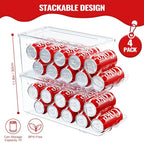 SCAVATA 4 Pack Stackable Refrigerator Organizer, Soda Can Dispenser Pop Cans Container Beverage Holder with Lid for Fridge, Freezer, Kitchen, Clear Plastic Storage Bins-Holds 10 Cans Each