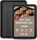 Diamond Bottom Cookie Sheet Set of 2, Nonstick Gray Marble Carbon Steel Baking Pans for Crisp Baking, Space-Saving Stackable Trays, PFOA, PFOS, PTFE Free, Oven Safe Up to 450°F, Small & Medium Pans