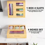 SpaceAid Bag Storage Organizer for Kitchen Drawer, Bamboo Organizer, Compatible with Gallon, Quart, Sandwich and Snack Variety Size Bag (1 Box 4 Slots)