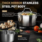 Ciwete 11-Piece Tri-Ply Stainless Steel Pots and Pans Set, 18/10 Stainless Steel Cookware Set with Steamer Insert, Induction Kitchen Cookware Sets with Cool Ergonomic Handles, Dishwasher, Oven Safe