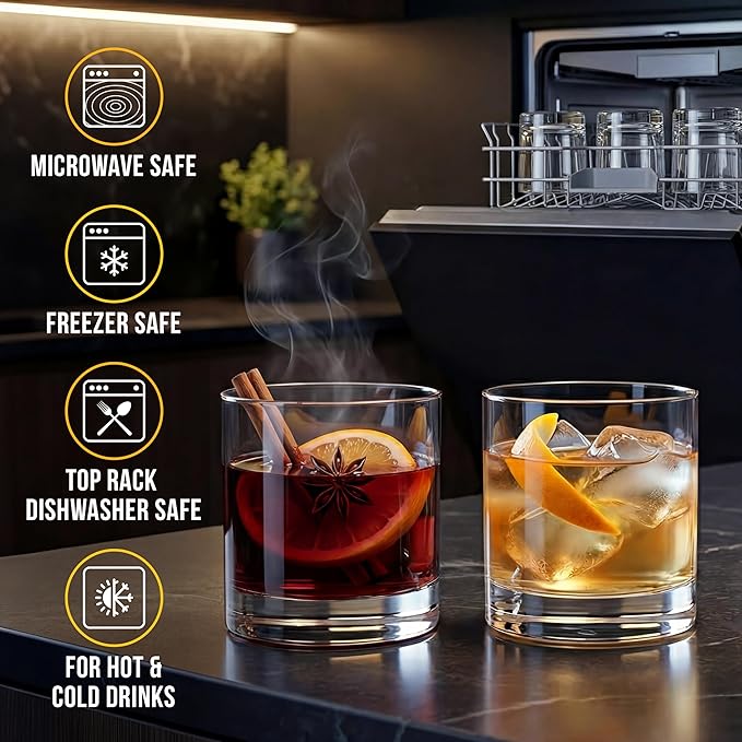 Bravario Unbreakable Whiskey Glasses, Plastic Rocks Glasses — 12.5 oz Clear Dishwasher Safe Tritan Old Fashioned Drinkware, Shatterproof BPA-Free Bourbon Cocktail Set of 8