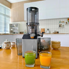 Cold Press Juicer, Wide Feed Chute Juicer Machines, Stainless Steel Slow Masticating Juicers Easy to Clean, Vegetables & Fruits Juice Extractor, High Juice Yield, Gray Color Knob